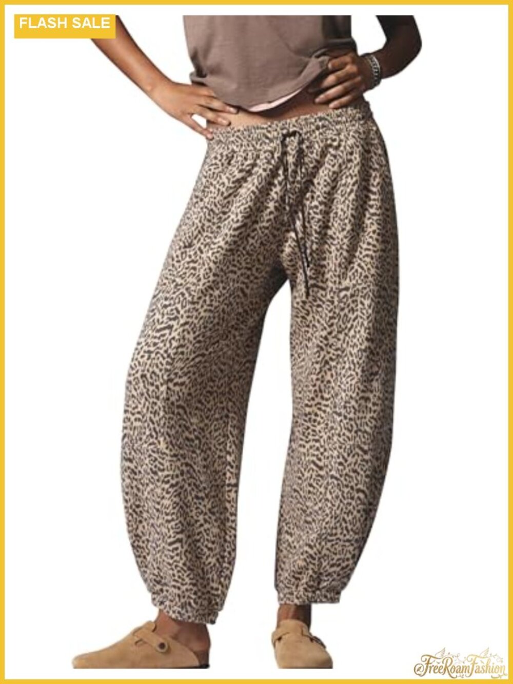 Leopard Print Barrel Leg Joggers with Pockets - Casual Lounge Sweatpants